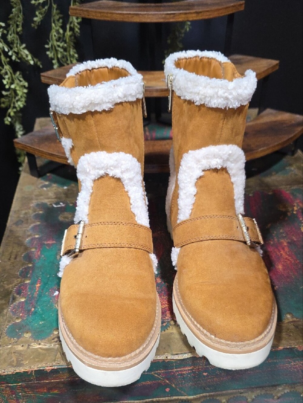 Circus by Sam Edelman Tan Suede Like Shearling Buckle Boots - Picture 6 of 12